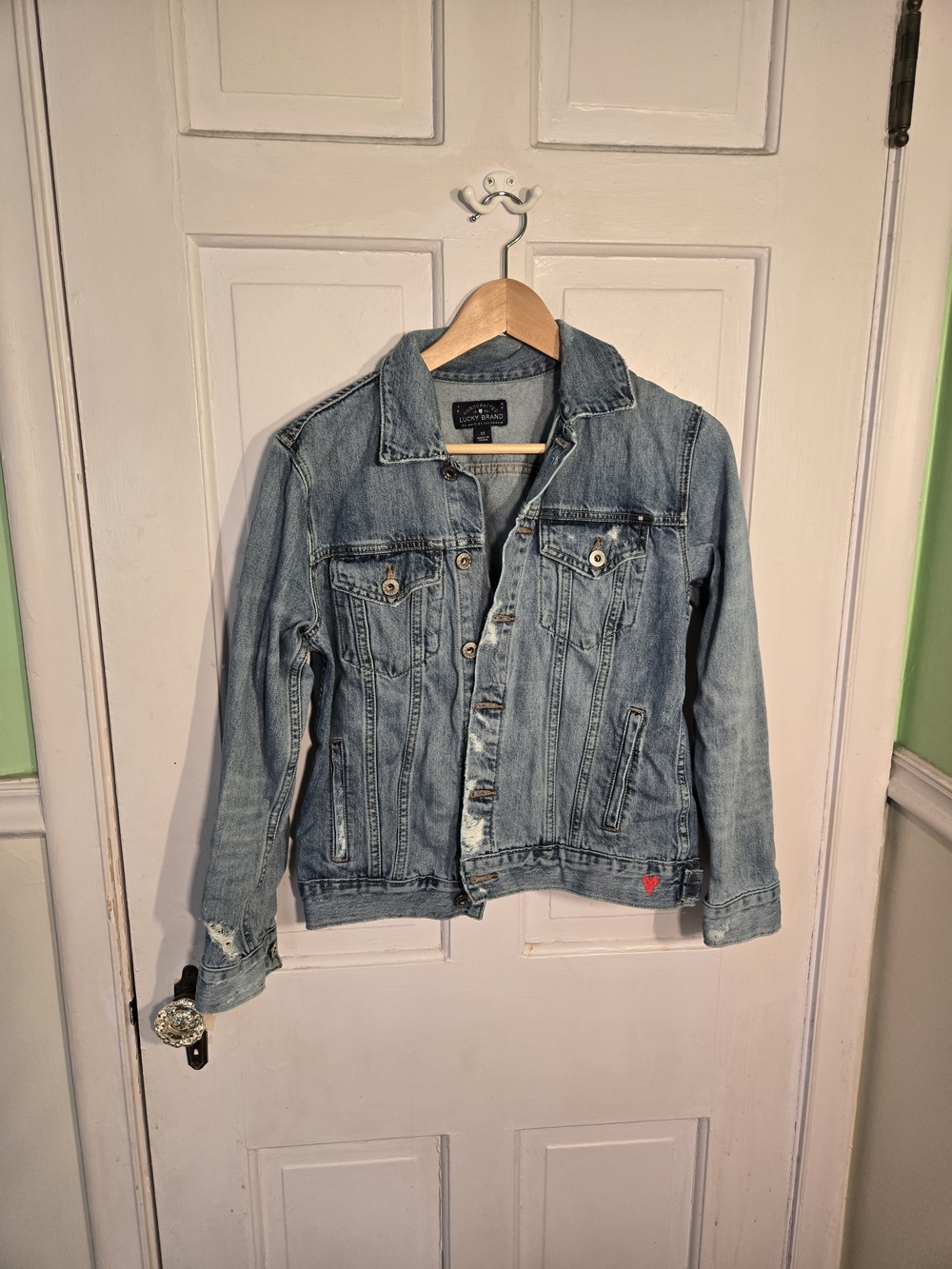 Lucky Brand Light Wash Denim Jacket with Heart Accent - Light Blue